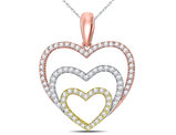 1/3 Carat (ctw J-K, I2-I3) Triple Heart Diamond Pendant Necklace in 10K Yellow, White, Rose Pink Gold with Chain